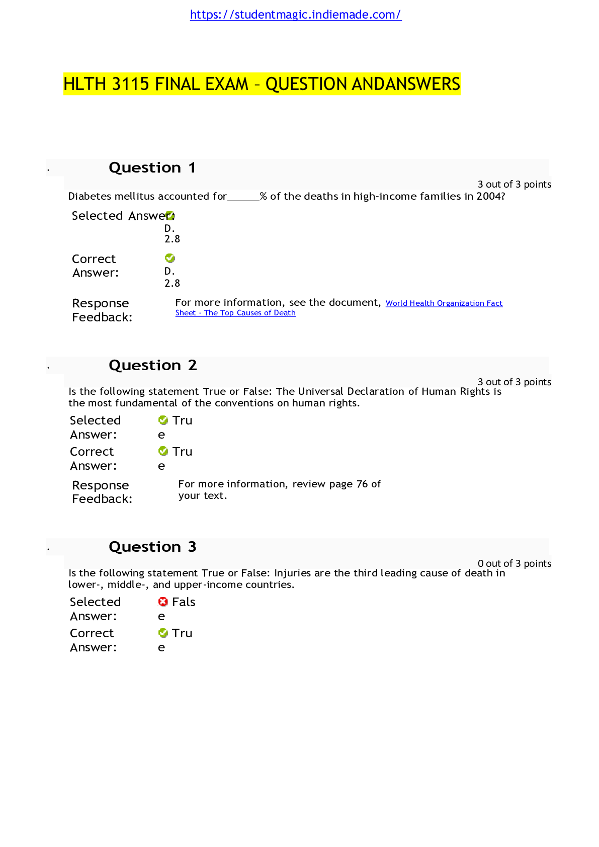 Preview image of HLTH 3115 FINAL EXAM – QUESTION AND ANSWERS document